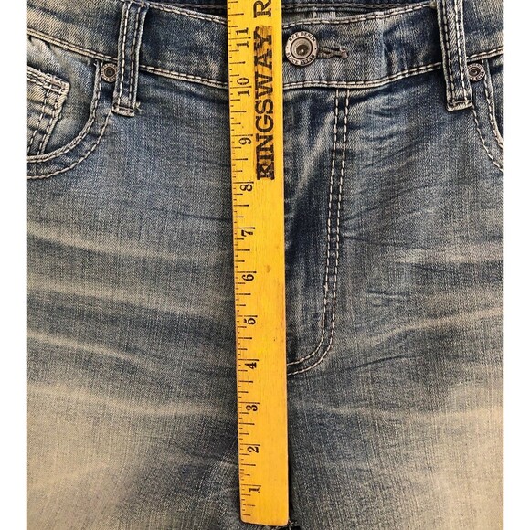 BKE Buckle Tyler Jean Shorts Mens Size 36 Blue Denim Embroidered Light Wash 12" - Picture 11 of 14